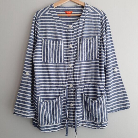 JOE FRESH Button Down Light Shirt Jacket Utility Roll-Up Sleeves Stripes Sz M - Picture 16 of 16